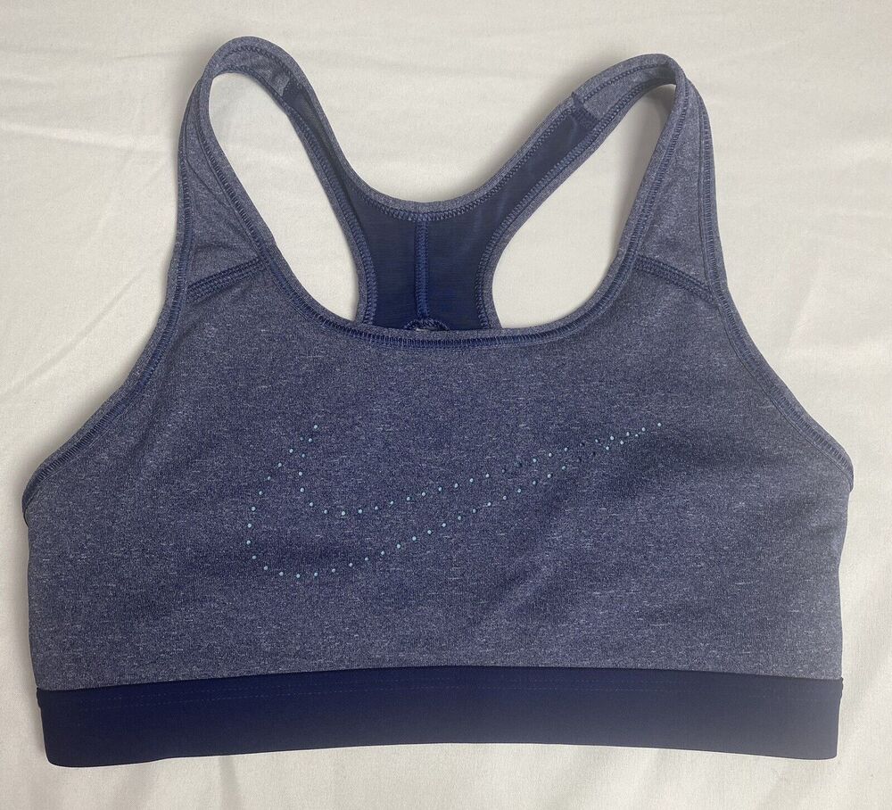 Nike Women’s DriFit Sports Blue Bra Racerback Mesh Big Logo Size Small